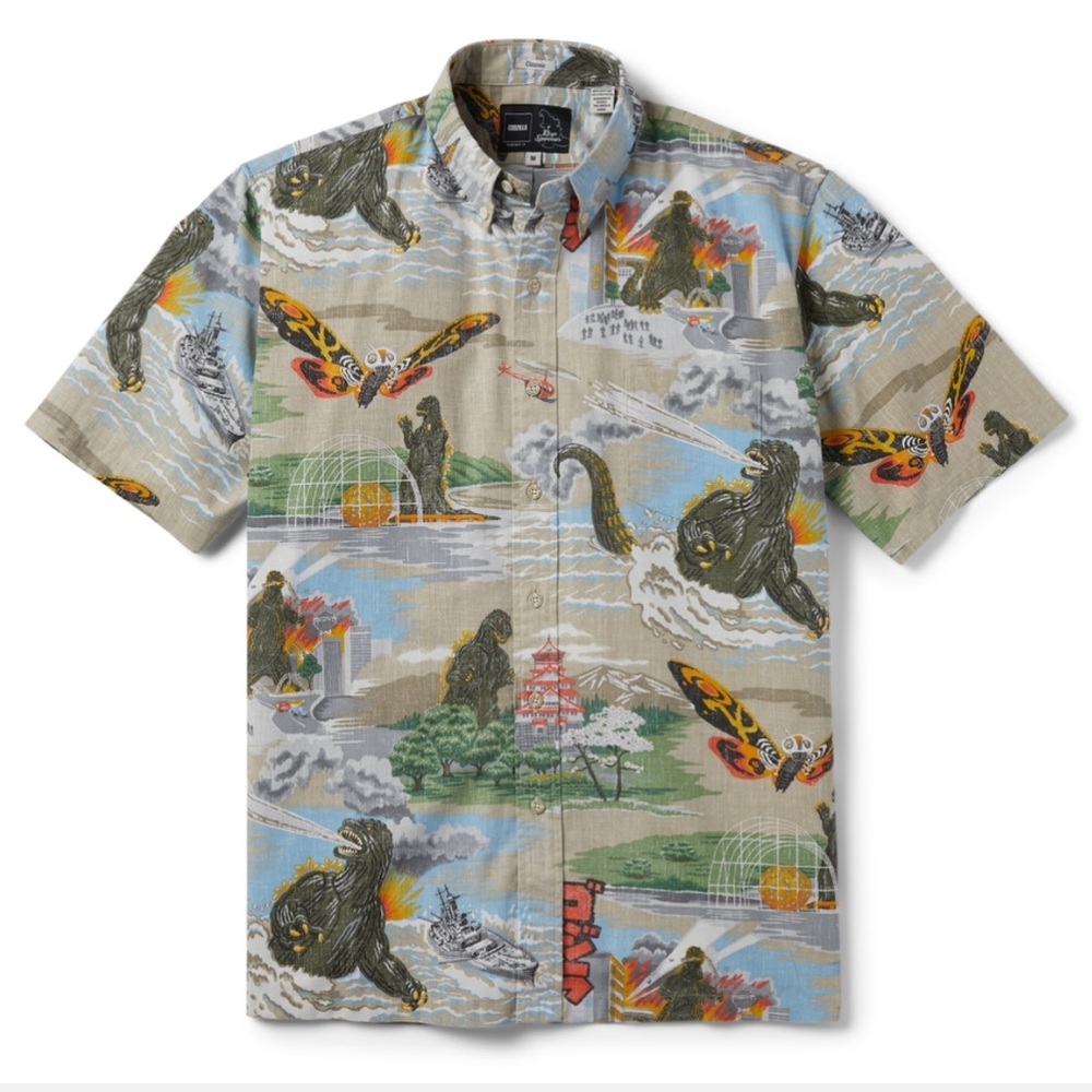 Reyn Spooner x Godzilla Aloha Shirt (Khaki) Size Small Classic (NWT)